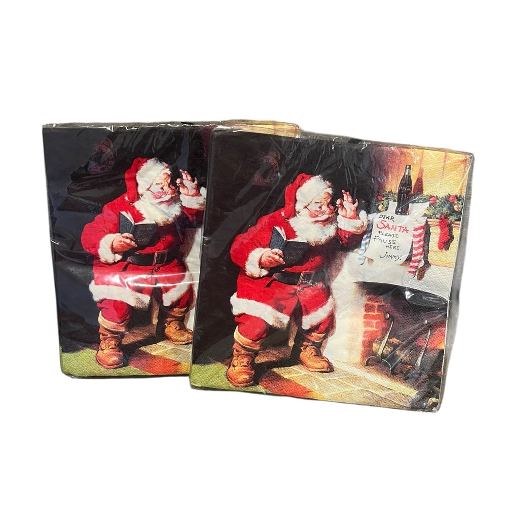 VTG Coca-Cola Classic Santa Christmas Luncheon Napkins 16 3 ply - Lot of 2